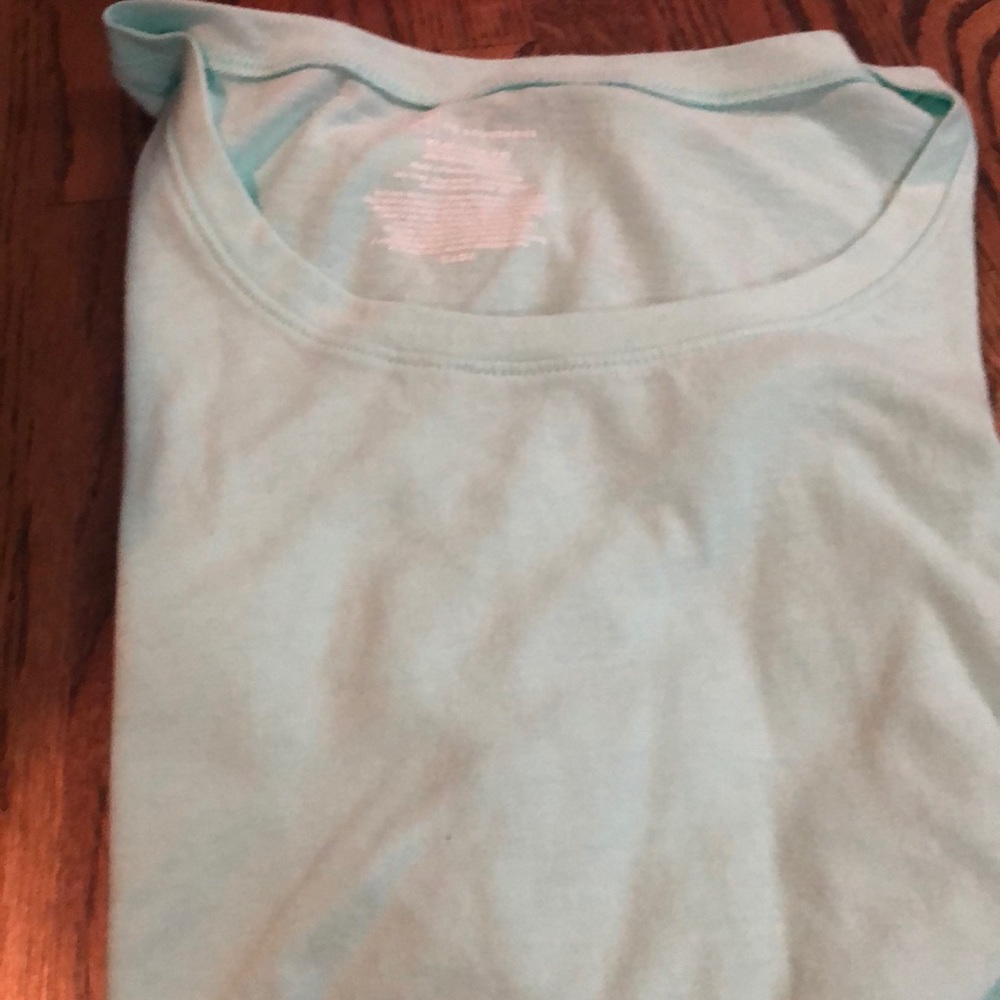 teal see through crew neck short sleeve shirt